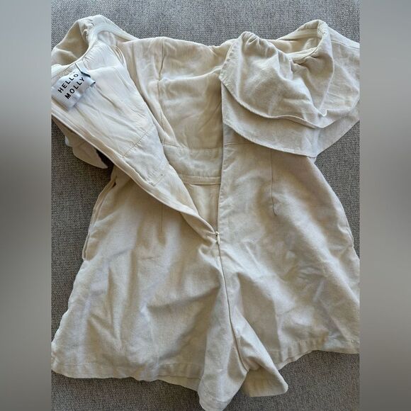 Hello Molly Sunset Glowing Strapless Ruffle Romper in Oatmeal Cotton Linen XS - Picture 7 of 7